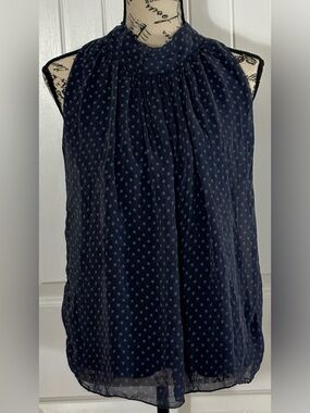 Elena Baldi Sz Sm Silk Polka Dot Navy Sleeveless Halter Blouse
